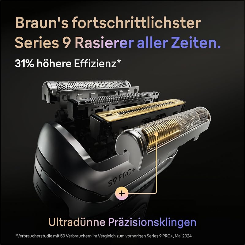 Rasierer Herren Elektrisch Series 9 PRO+, 9617psi, Silber Elektrorasierer, Barttrimmer, 60 Min. Akku, Wasserdicht, Made in Germany, Inkl. Reiseetui, Ladestation Und Extra Scherkopf