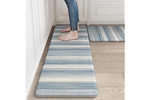 LEEVAN Anti Fatigue Mats for Kitchen Floor Non-Slip, Cushioned Kitchen Mats for Floor 2 Piece, Blue Memory Foam Kitchen Mat Set, Waterproof Ergonomic Standing Mat for Bar, Office,Desk, Laundry