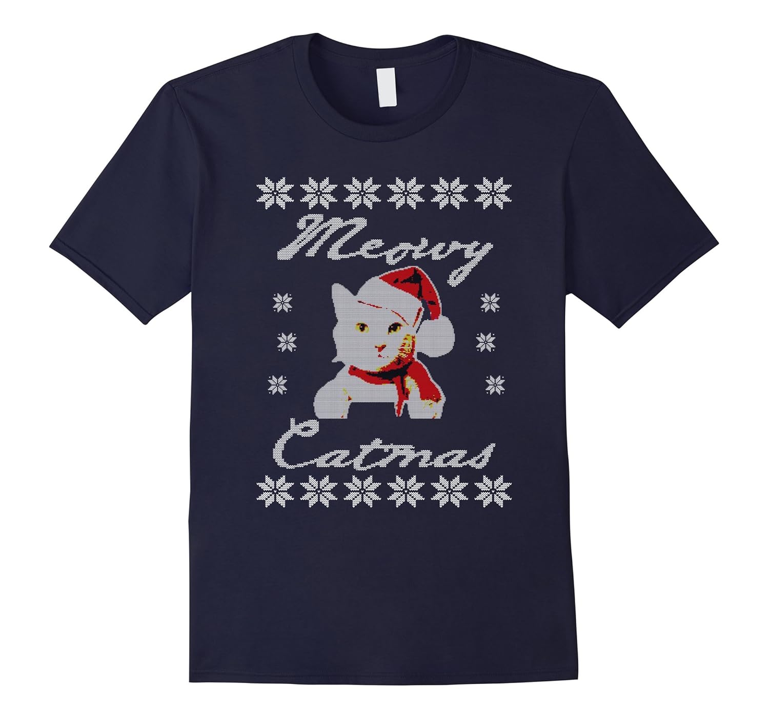 Funny Christmas Cat Ugly Sweater Meowy Catmas Gift T-Shirt-ANZ