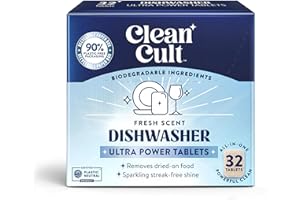 Cleancult Ultra Power Dishwasher Detergent Pods for Sparkling Streak-Free Shine, All-In-One, No Plastic Waste, 32 Count