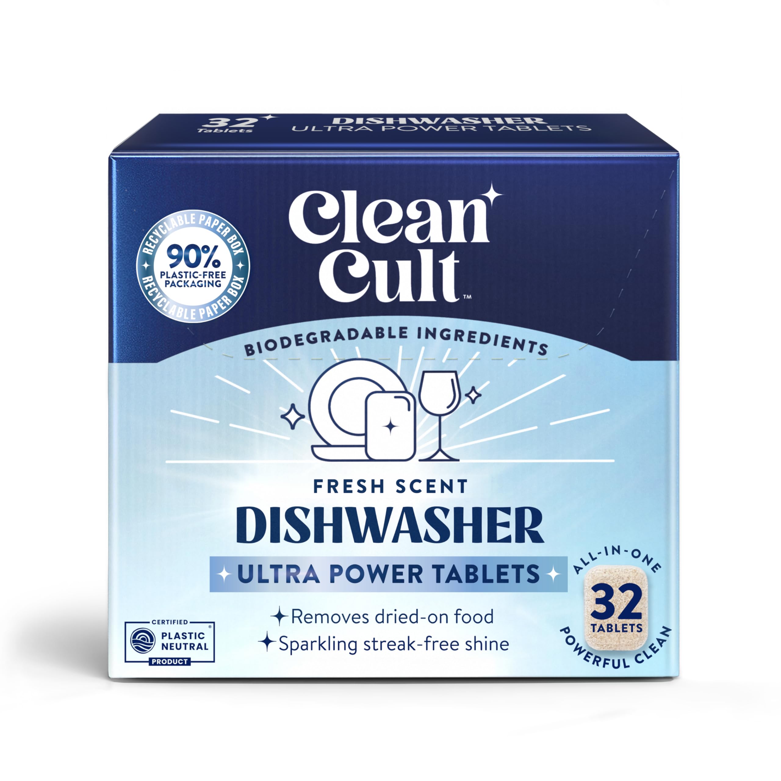 Photo 1 of Cleancult Ultra Power Dishwasher Detergent Pods for Sparkling Streak-Free Shine, All-In-One, No Plastic Waste, 32 Count