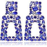 Flyonce Rectangle Dangle Earrings for Women, Rhinestone Crystal Geometric Statement Earring Fashion Jewelry