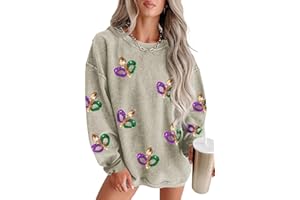 Yiulangde Women Sparkly Sequin Festival Sweatshirt Casual Crewneck Oversized Corduroy Sweater Long Sleeve Shirt Pullover Tops