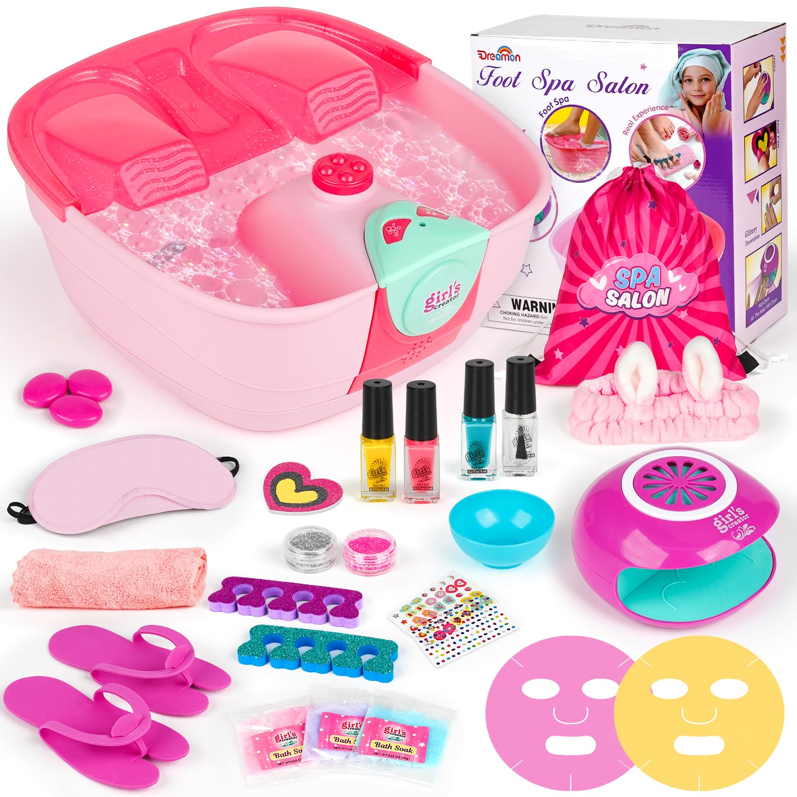 Photo 1 of Kids Foot Spa & Nail Kit - Kids Spa Day Kit for Girls with Mask Foot Bath and Nail Dryer - Manicures Pedicure Toy Kit Nail Art Salon Girl Stuff - Christmas Birthday Gifts for 6 7 8 9 10-12 Year Old