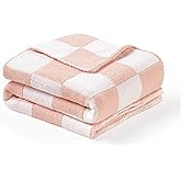 CREVENT 30"X40" Cozy Soft Warm Chenille Baby Blanket for Girls Boys, Newborn Essentials for Infant, Baby Shower Receiving Gift - Checked Pink 75X100cm