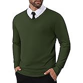 CRYSULLY Men's V Neck Sweater Knitted Pullover Casual Soft Lightweight Long Sleeve Dress Sweater