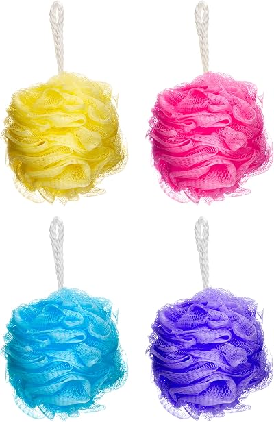 ELYSIUM SPA Mesh Exfoliating Bath & Shower Sponge 4 Pack Assorted Colors