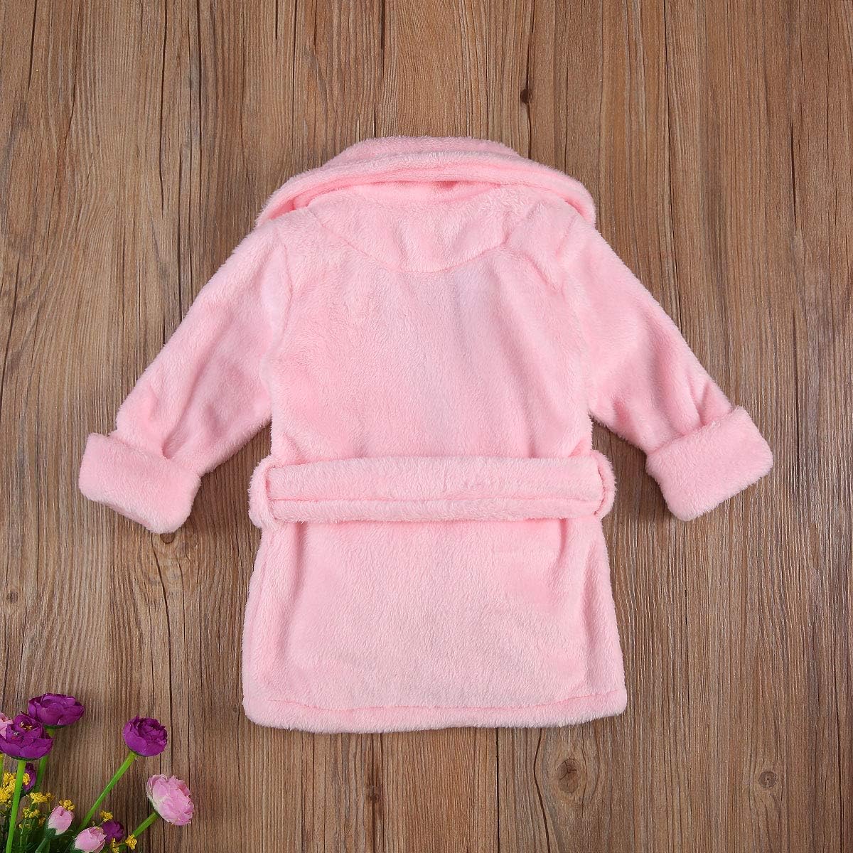 Infant Toddler Baby Girl Flannel Soft Bathrobes Hoodie Kimono Robe Clothes with Belt: Clothing