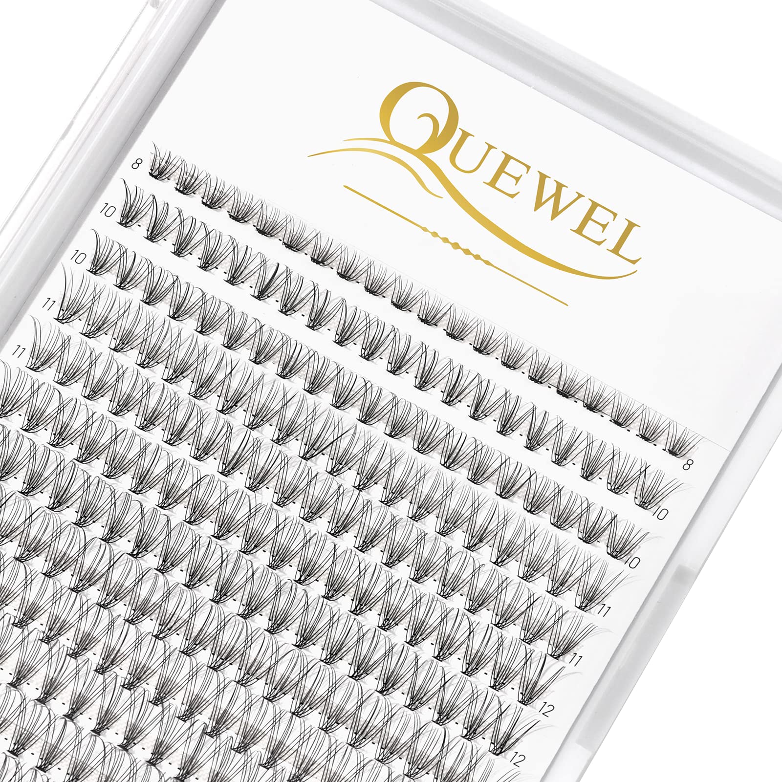 QUEWEL Cluster Lashes 240Pcs Individual Lash Extension 0.10C Curl 10D Natural Look DIY Eyelash Extensions Mix8-14mm — image 1
