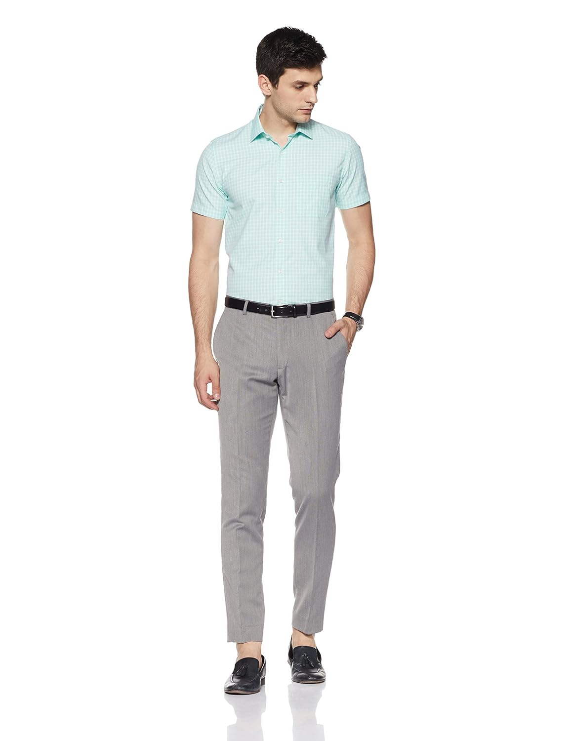 peter england men's solid slim fit formal shirt