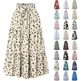 Midi Skirts for Women Flowy Swing Boho Floral Skirt Patterned A Line High Waisted Tiered Maxi Skirt Beach Outfits