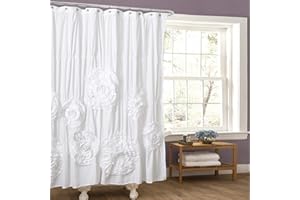 Lush Decor Serena Shower Curtain, 72" W x 72" L, White - Ruffled Bathroom Curtain - White Fabric Shower Curtains - Coquette Decor