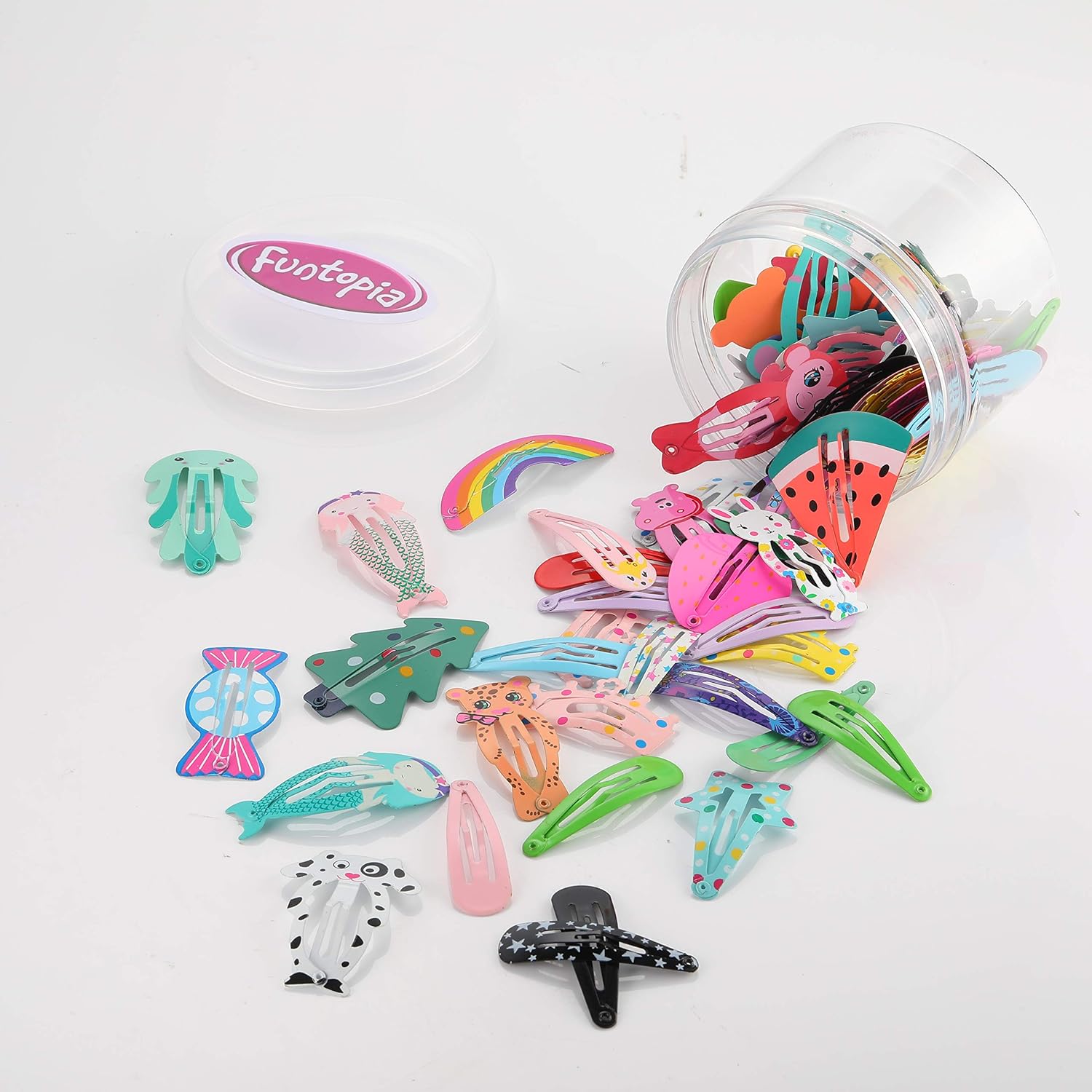 Hair Clips for Girls, Funtopia 100 Pcs No Slip Metal Snap Hair Clips Barrettes for Kids Teens Women, Cute Candy Color Cartoon Design Hair Pins (Animals Fruits Crowns Stars) : Beauty