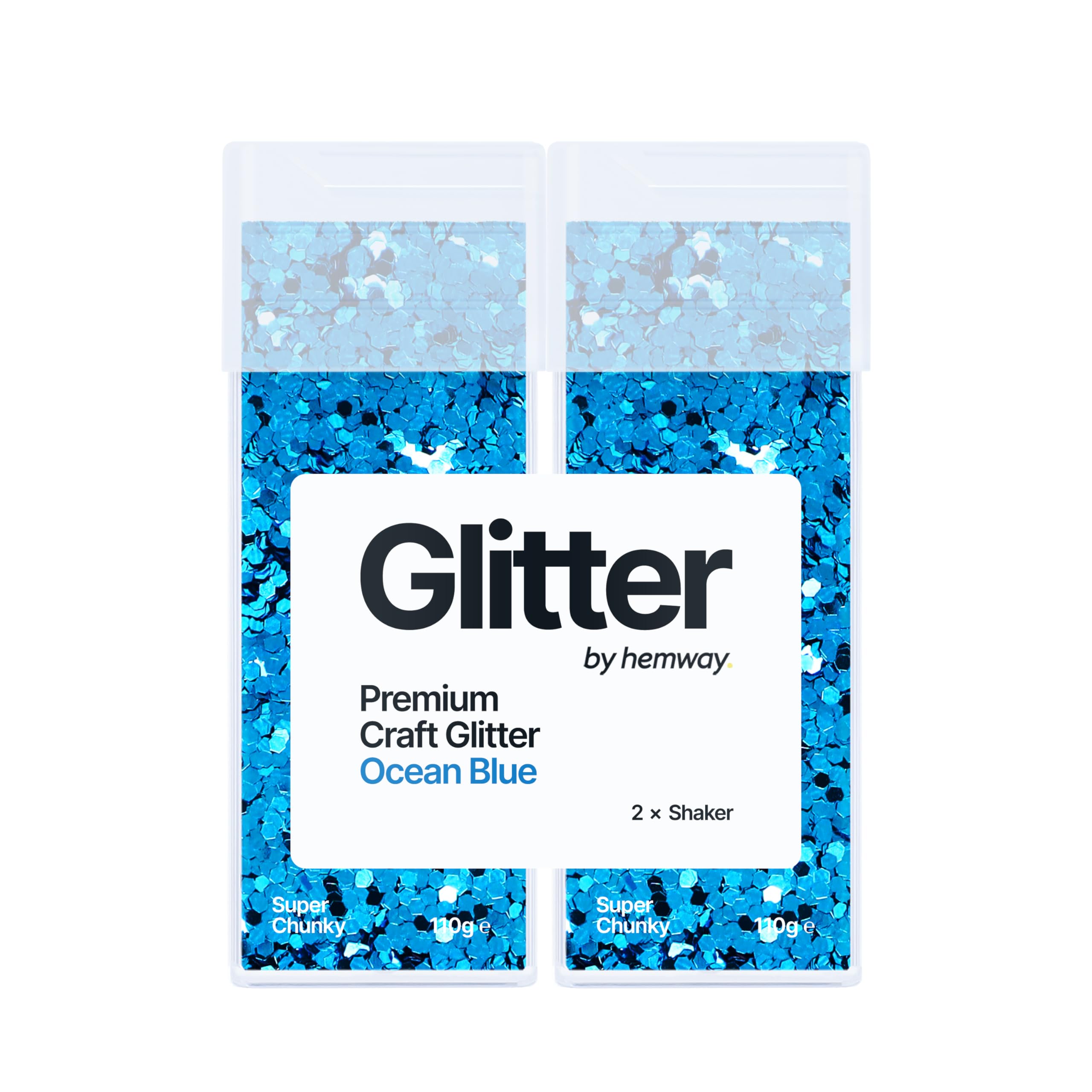 Hemway Glitter Shaker Ocean Blue 110g x2 Pack Super Chunky, Craft Glitter Shakers for Resin & Epoxy Crafts, Christmas Art Supplies, Nail, Body, Face, Eye, Festival, Crafting, Slime, Sparkle