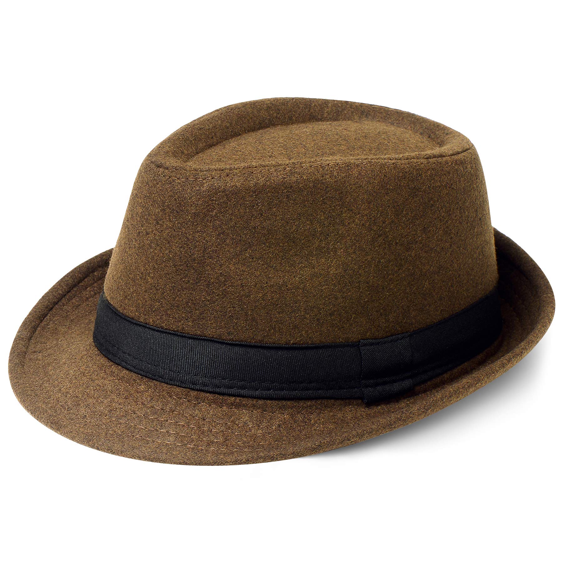 Coucoland Fedora Hats for Men Panama Summer Beach Sun Jazz Cap Linen Panama Hat Trilby Holiday Traveling Hat (Felt Coffee)