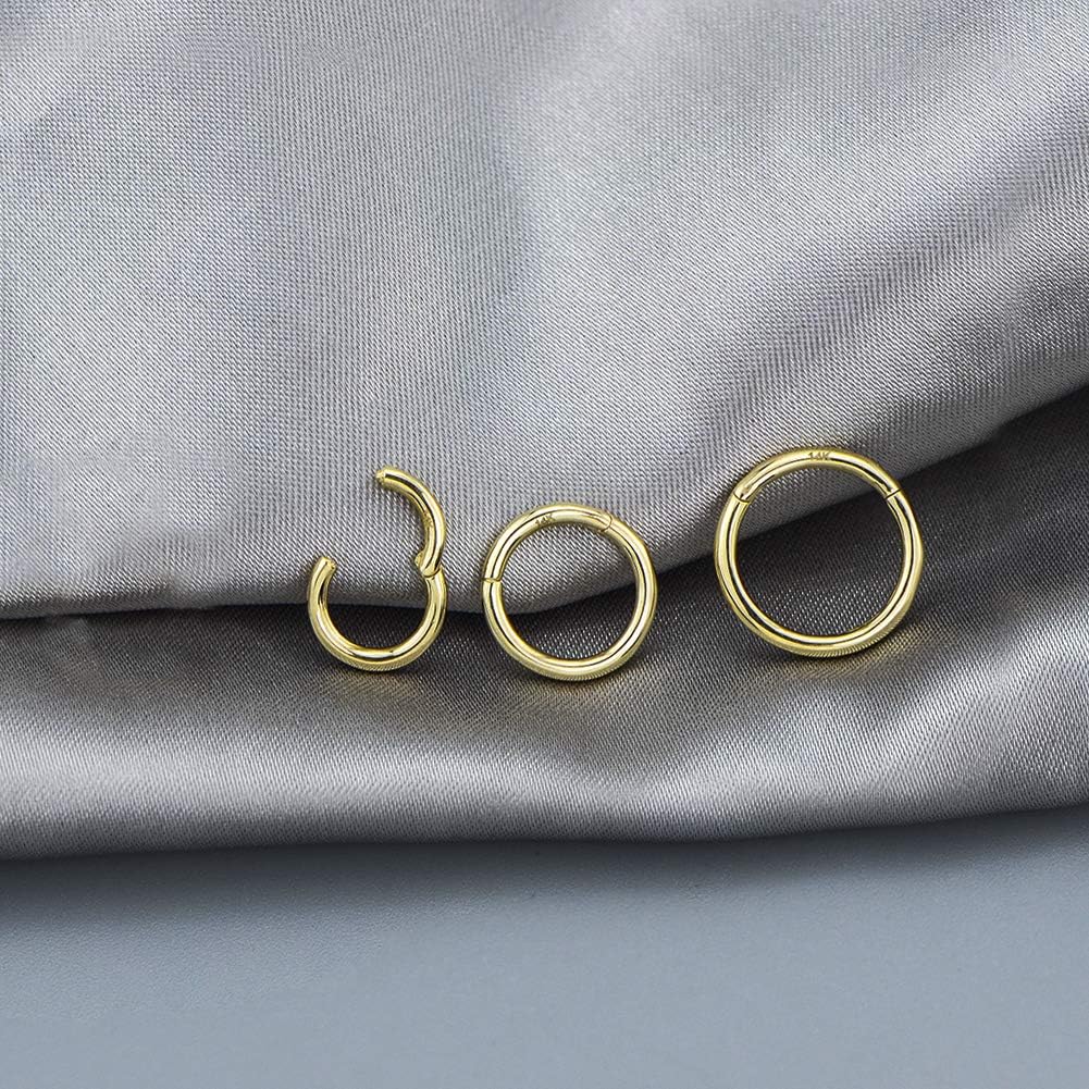 OUFER 16G 14K Solid Gold Hinged Clicker Segment Ring Lip Nose Hoop Helix Daith Tragus Septum Cartilage Earring 8MM - Image 3