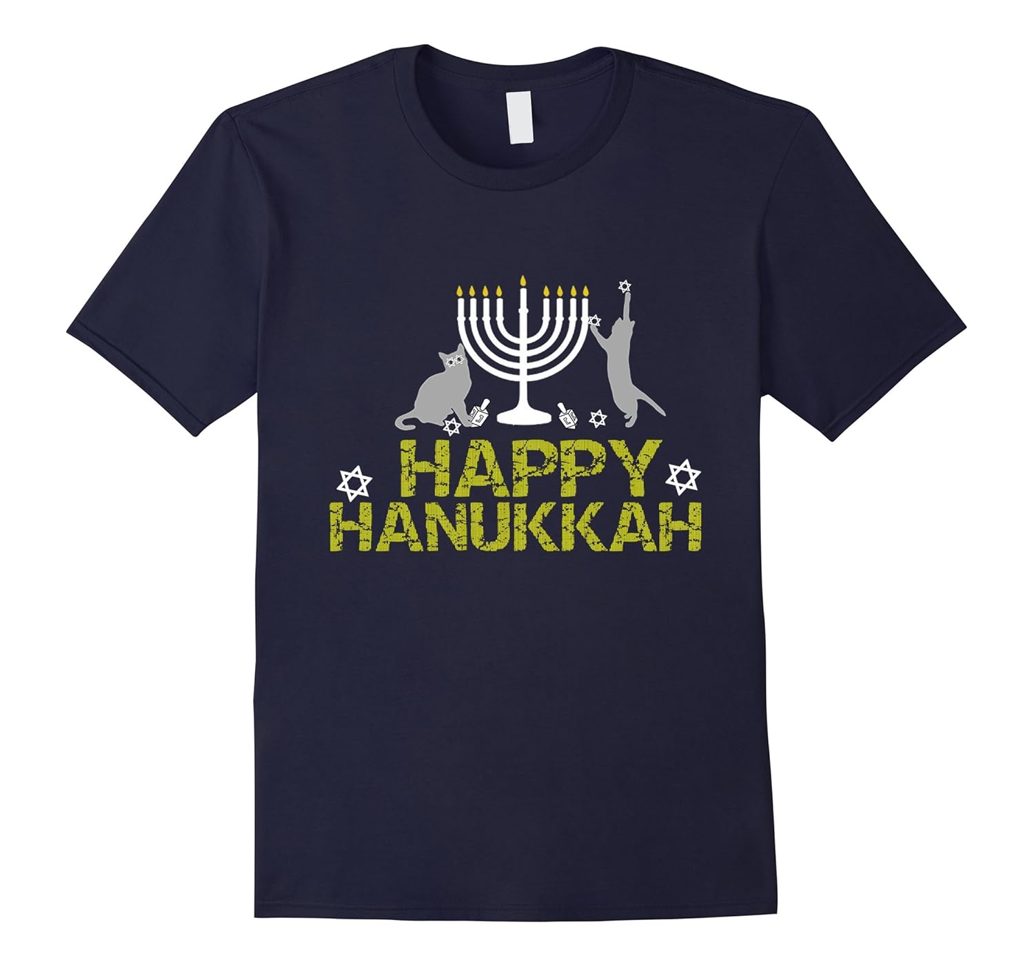 Happy Hanukkah cat TShirt Funny 2017-Rose