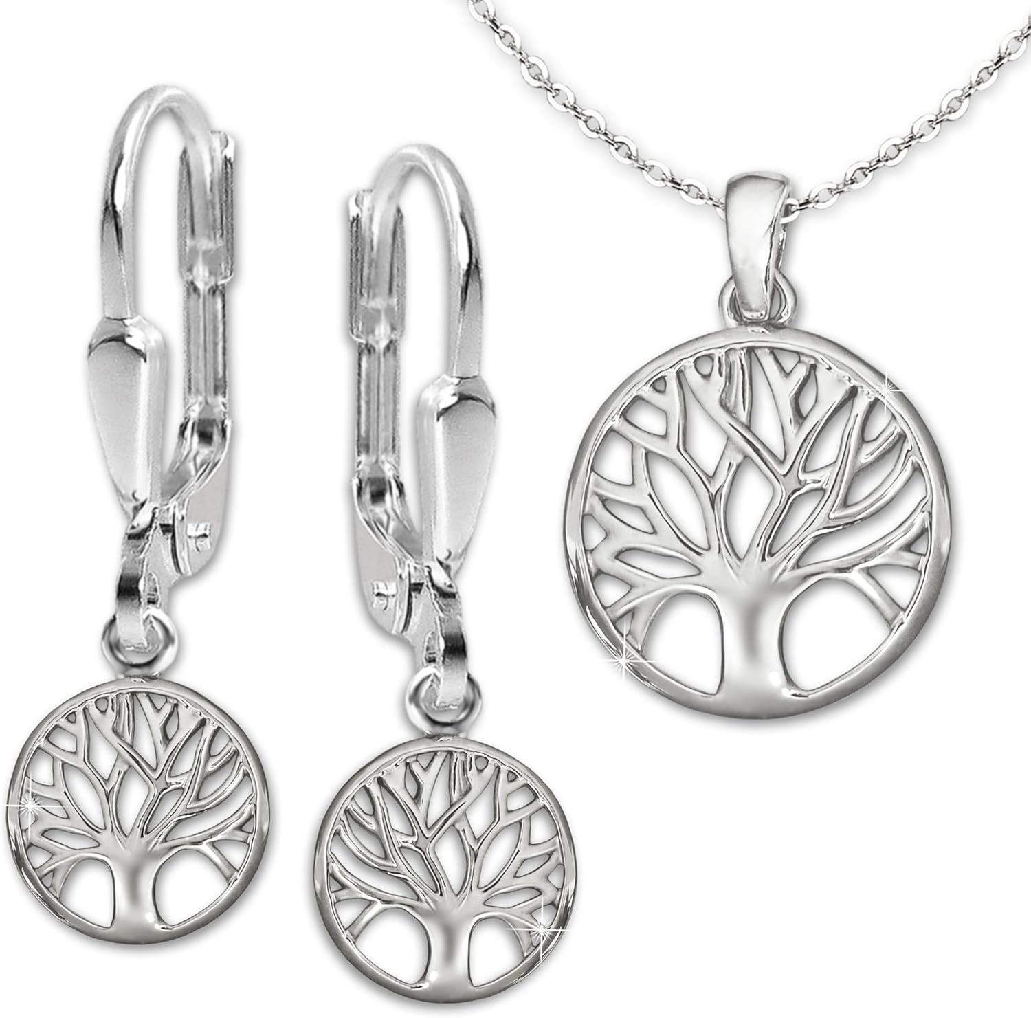 Clever Schmuck Set Silberner Mini Anhänger Lebensbaum Ø 14 mm glänzend