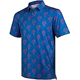 GORENZI Men's Golf Shirts Short Sleeve Moisture Wicking Print Patterns Collared Performance Polo Golf Shirts for Men Dry Fit