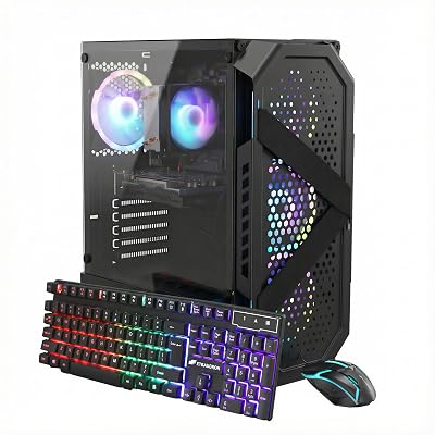 STGAubron Gaming PC Desktop Computer, AMD Ryzen 5 5500 up to 4.2G, Radeon RX 6500 4G, 16GB DDR4, 512GB SSD, WiFi 6, BT 5.2, RGB Fan x4, Windows 11 Home