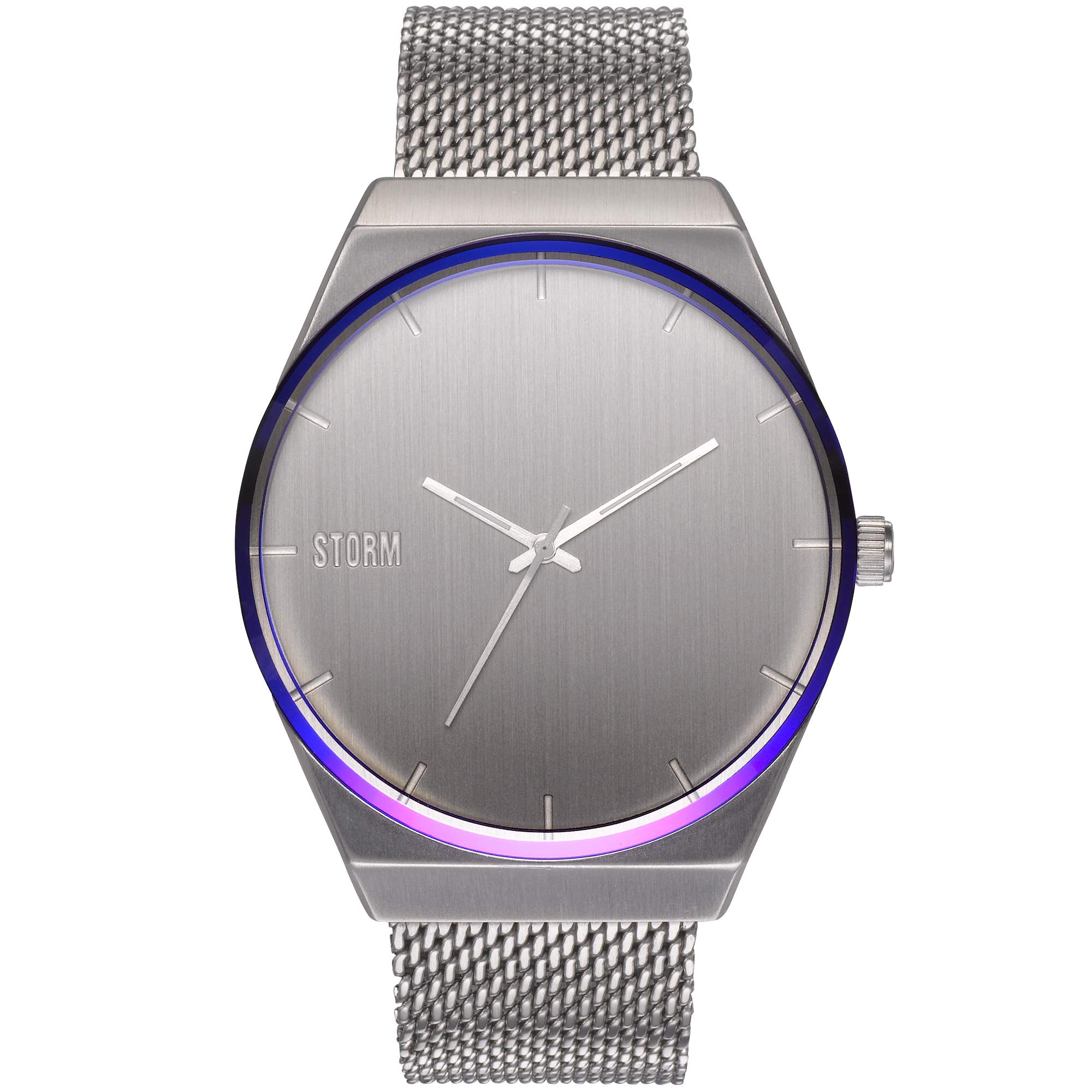 STORM CIRERO Silver Men's Watch with Large Chunky dial, Lazer Coloured Rim and Adjustable Thick mesh Strap