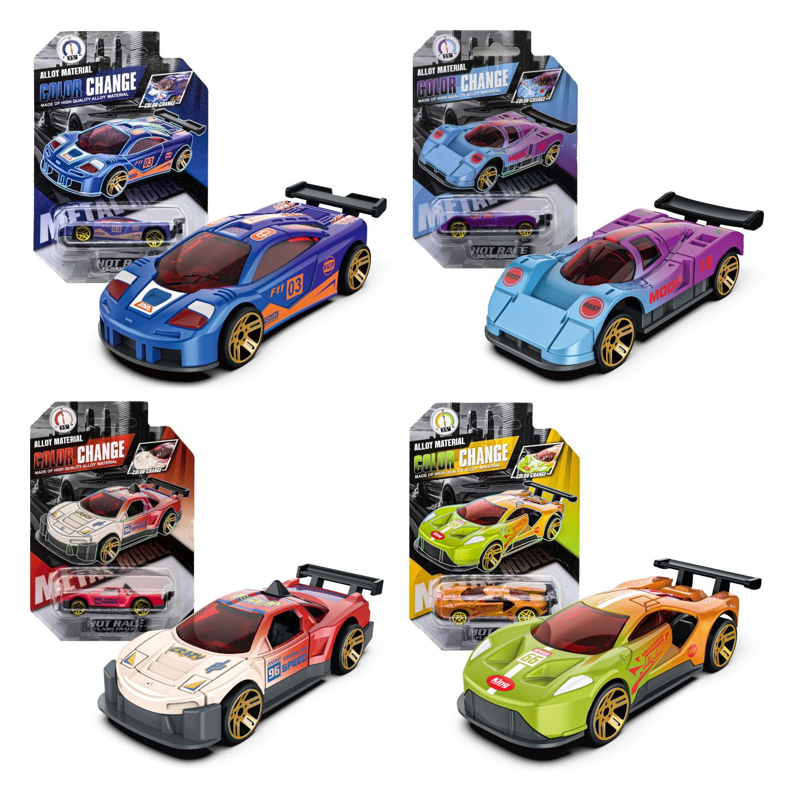Embhlitfe Colour Changing Cars, 4 PCS Water-Activated Colour Toy Car, Alloy Cars Bath Toys for Kids, Boys, Girls Birthday Christmas Party Favors Gift (Style 3)