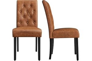 Yaheetech Upholstered Dining Chairs Set of 2 Modern Leather Parsons Kitchen Chairs with Button Tufted High Back and Solid Wood Legs and for Dining Room/Living Room/Restaurant, Retro Brown