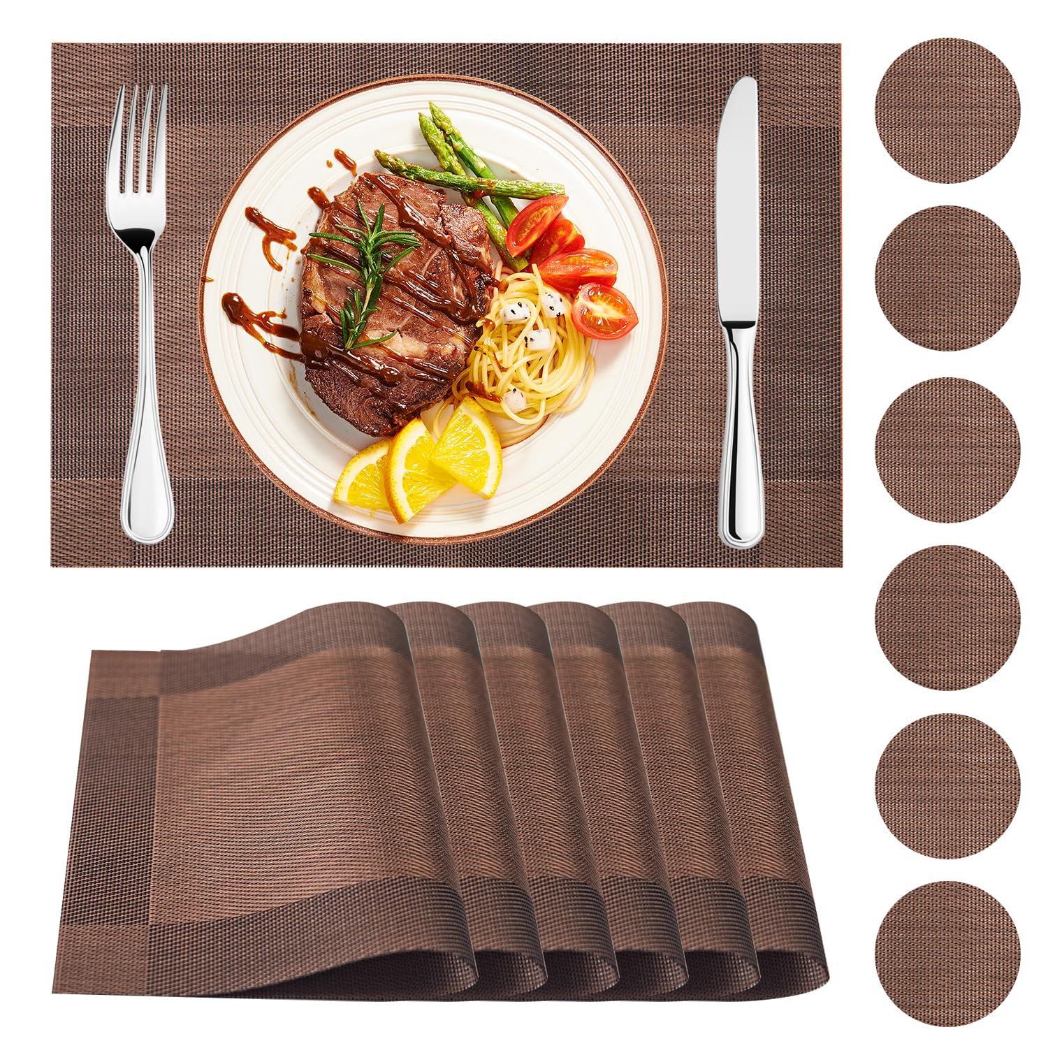 Sgehai Place Mats and Coasters Set of 4, PVC Heat Resistant Table Mats, Washable Dining Table Mats for Kitchen Dinner Indoor Outdoor Use