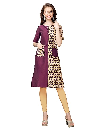 Womens Silk Kurta (clothix10, Wine Red, Large)