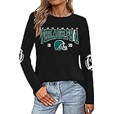 Football Season Long Sleeve Shirts For Women Game Day Team Fans Top Football Helmet Tee Crewneck Pullover Tops