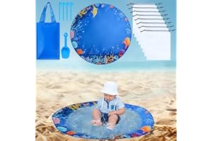 MUXIMUD 4.9 x 4.9 ft Baby Beach Pool, 2 in 1 Toddler Paddling Pool, Kiddie Pool and Beach Blanket, Beach Toys for Infant Kids Boys and Girls with Portable Water Bag and Shovel for Vacation Picnic