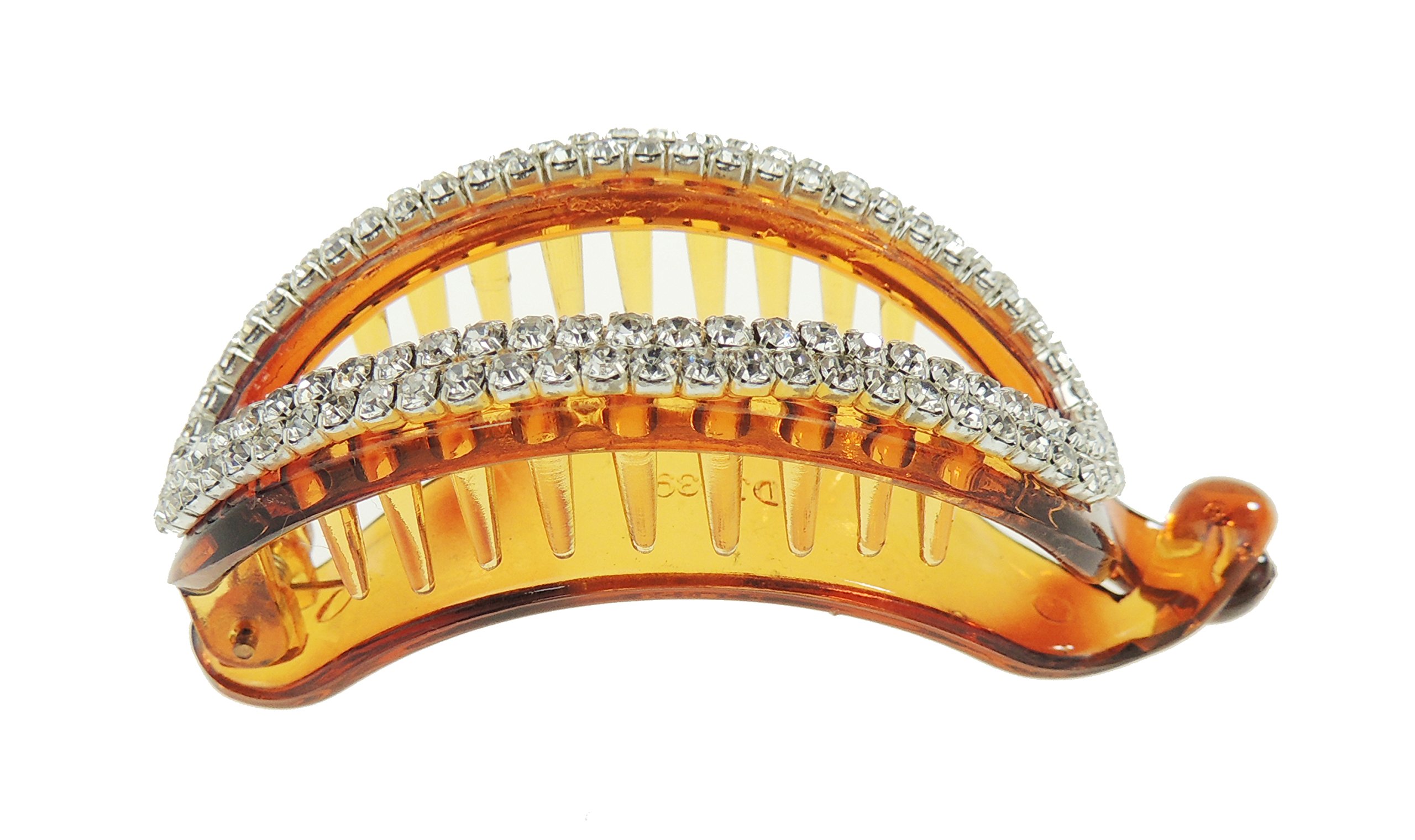 Sparkly Womens Girls Crystal Rhinestone Diamante Bridal Wedding Guest Christmas Party Bridesmaid Birthday Hair Accessories Banana Wide Cuff Styling Ponytail Hair Barrette Grip Claw Clamp SMALL (Brown)