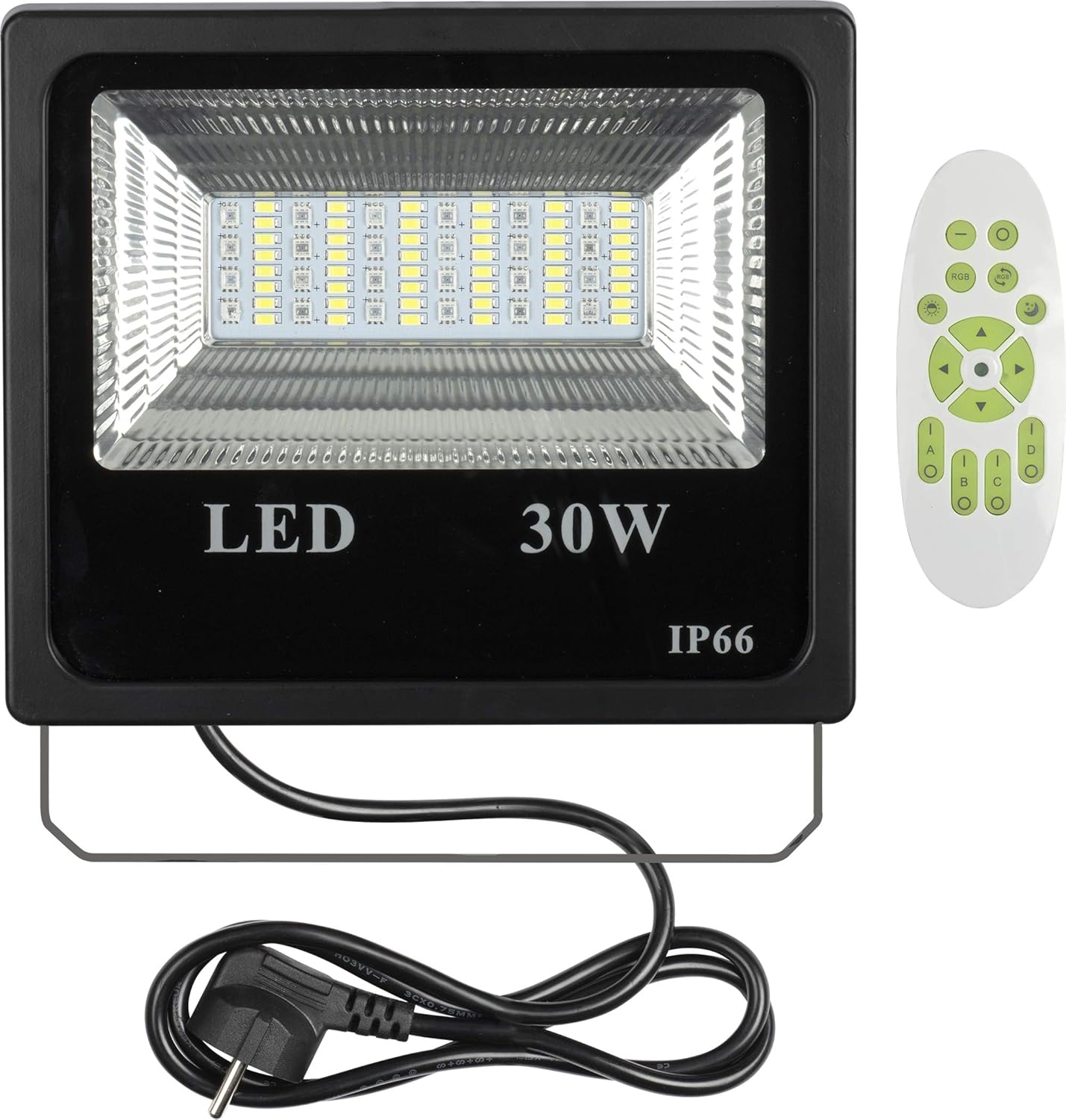 600491 LED Construction Site Light, Wired LED Floodlight, Construction Site Light, 30W Wired RGB Spot with Telecomm And Rgb
