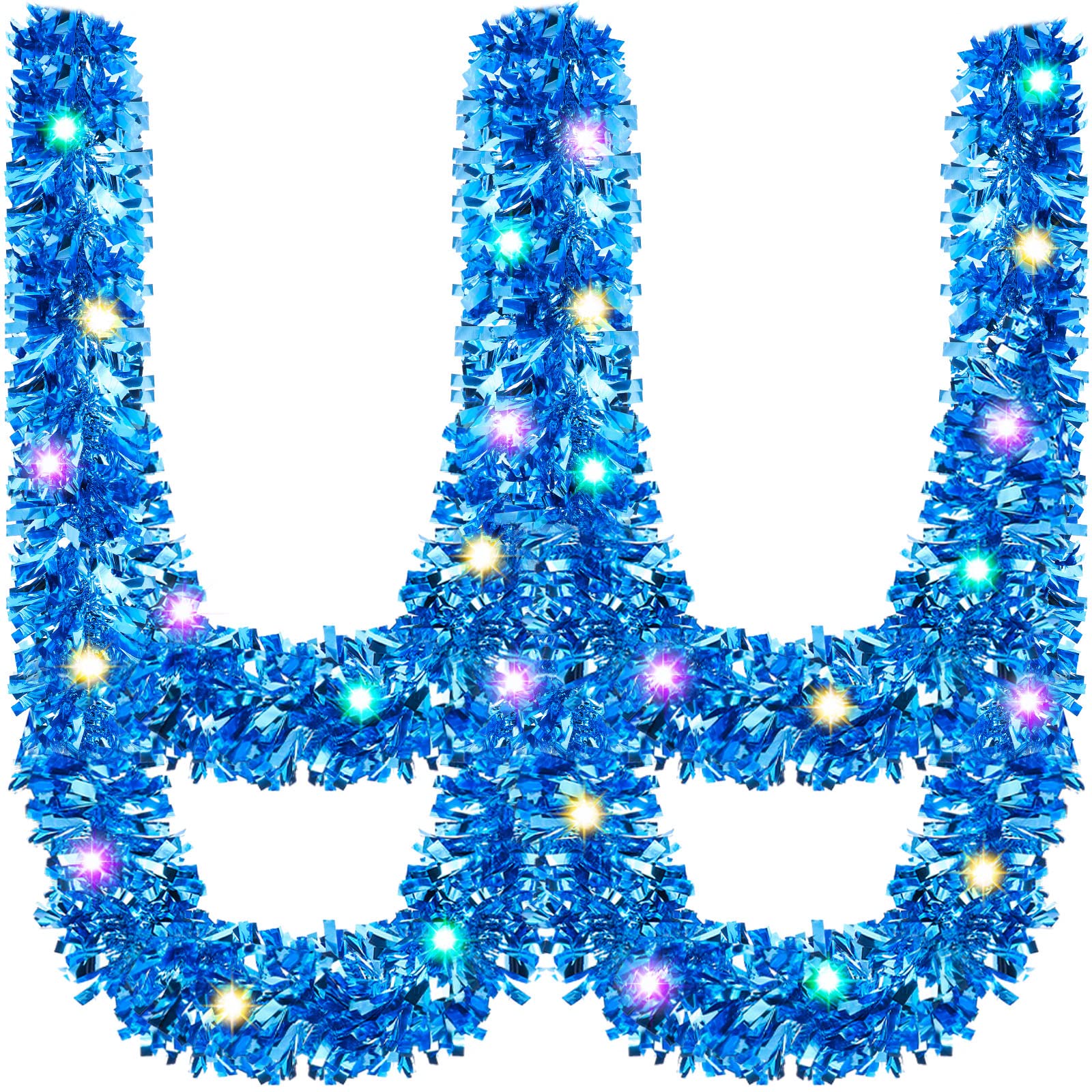 Photo 1 of 39.4 ft Prelit Christmas Tinsel Garland with Lights, 180 Lights Garland Christmas Tree Decorations Xmas Multicolor Twist Hanging Foil Garland for Xmas Stairs New Year Decor(Blue)