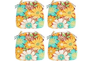 Magpie Fabrics Outdoor/Indoor 17"x16"x2" Chair Cushions with Ties Set of 4, Waterproof All Weather U-Shape Seat Pads Decoration for Patio Garden Furniture Home Office (Embry Red Hibiscus)