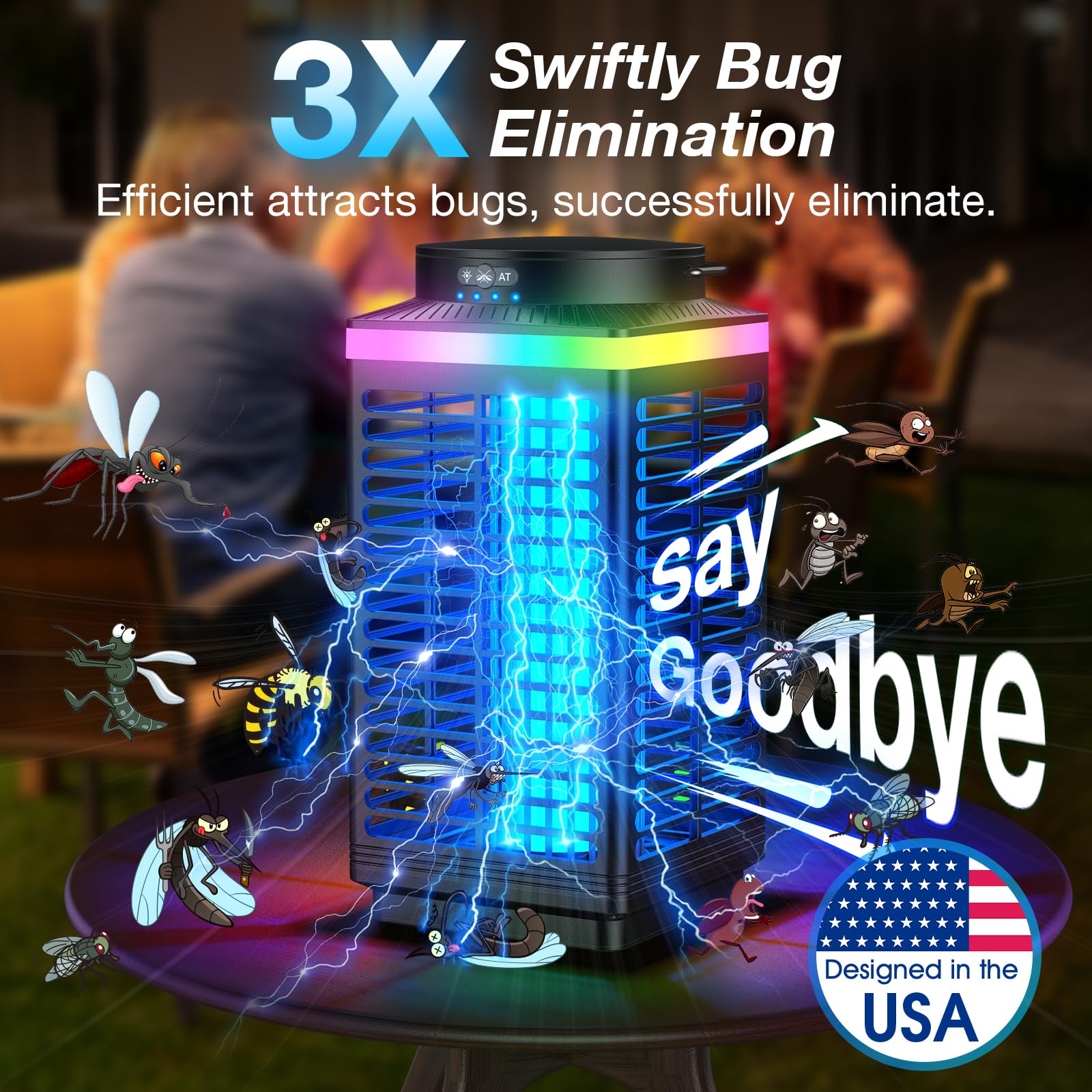 Condition photo showing New/Like New for bug zapper outdoor cordless, 4200v electric mosquito zapper 3 in 1 portable & rechargeable bug zappe