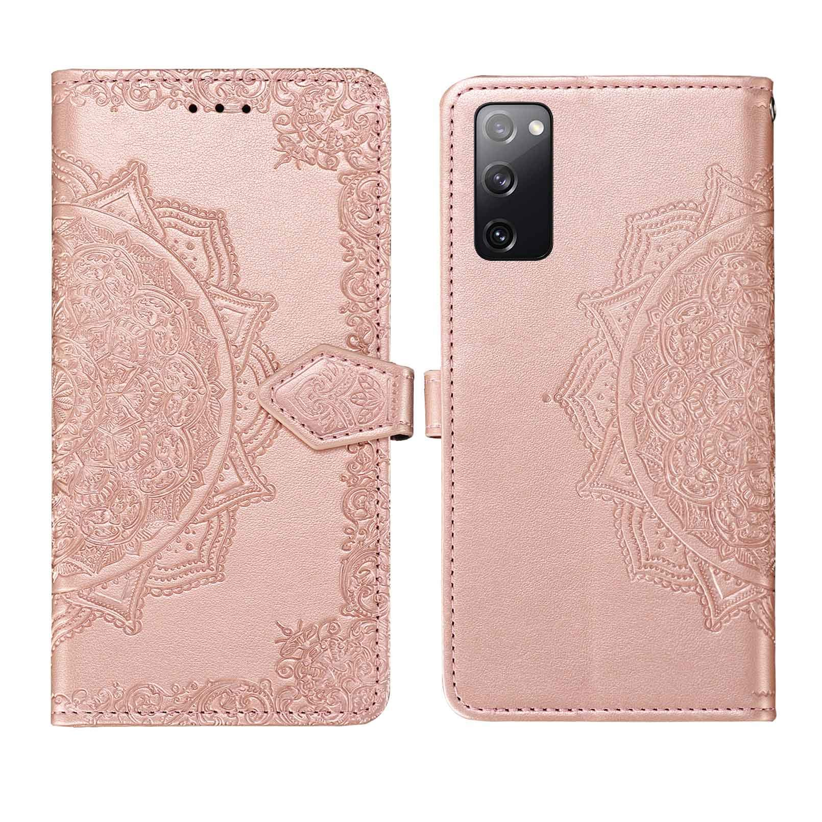 ZCDAYE Wallet Case for Galaxy S20 FE,Premium PU Leather Embossed Mandala Florals Magnetic Closure,Card Slots,Kickstand,Cash Pocket Protective Case Cover for Samsung Galaxy S20 FE-Rose Gold