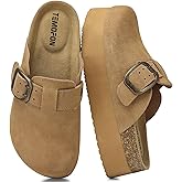 TEMOFON Genuine Suede Clogs for Women: Comfortable Leather Platform Mules & Clogs for Women Footwear - Cork Footbed Closed Toe Sandals Potato Shoes