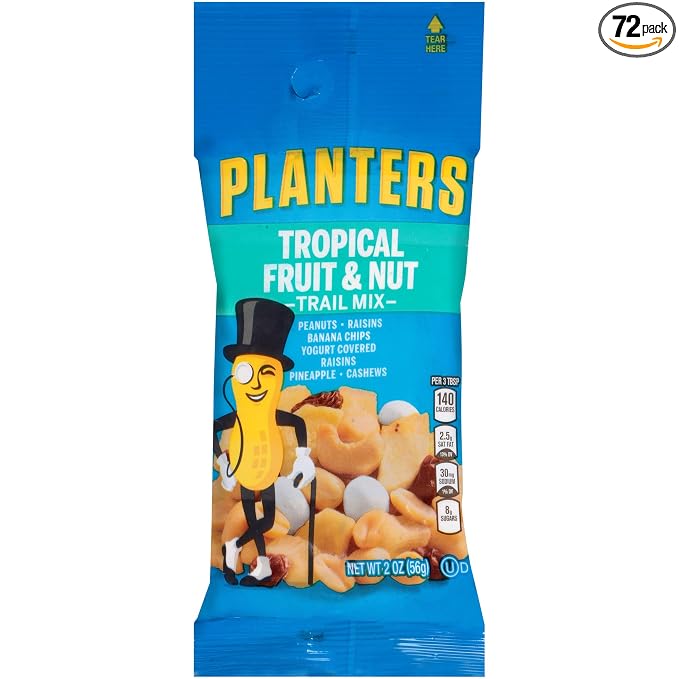 Amazon Com Planters Fruit And Nut Trail Mix 2 Oz Single Serve Bags Pack Of 72 Trail Mix Snack Pack For On The Go Snacking Great After School Snack Movie Snack