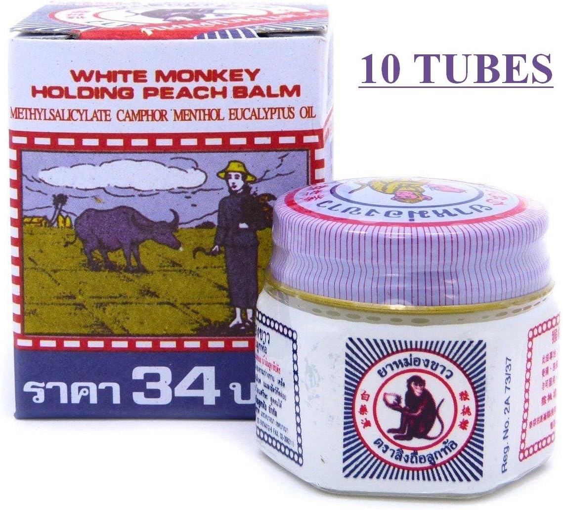 3 Tube x 18g., White Monkey Holding Peach Medicated Balm