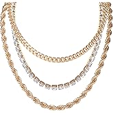 Jessica Simpson Gold-Tone Necklace Set of 3-14,15,16"+3" Layered Necklaces for Women with Clear Crystals