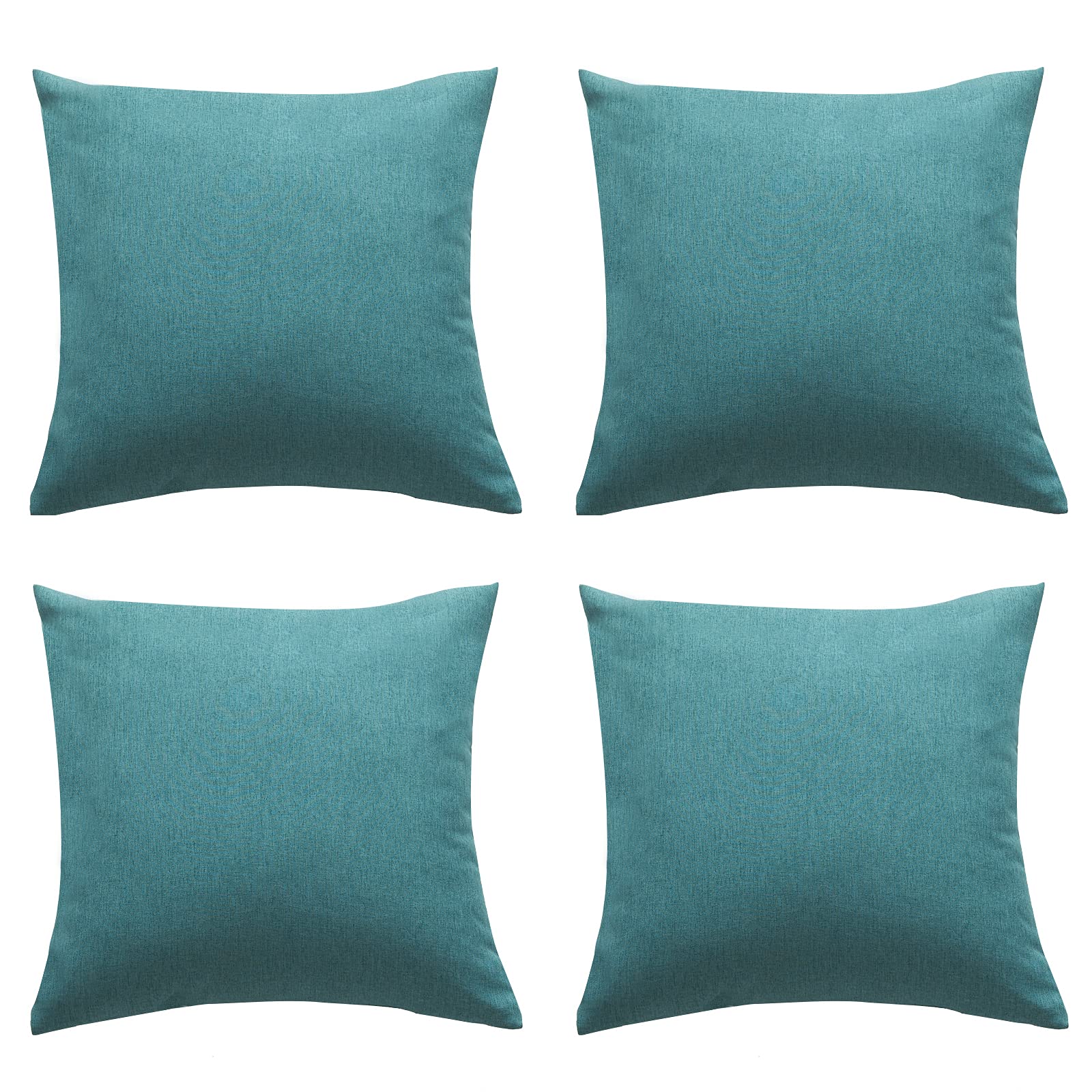 MINGPINHUIUS Outdoor Waterproof Cushion Cover, Pack of 4 Throw Pillow Covers Waterproof Garden Cushion Case Linen Square Pillow Cases for Patio Tent Balcony Couch Sofa, 18"x18"(45x45cm) - Teal