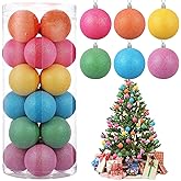Relaxgiant 24 Pcs Christmas Ball Ornaments Colorful Rainbow 3.15 Inch Neon Christmas Tree Ornaments Plastic Hanging Glitter Shatterproof Xmas Tree Decoration Baubles with Bucket for Home Party Decor