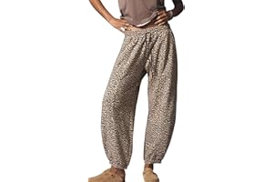 Anoumcy Leopard Pants Women Baggy Sweatpants Casual Cheetah Print Lounge Barrel Pants Trousers with Pockets