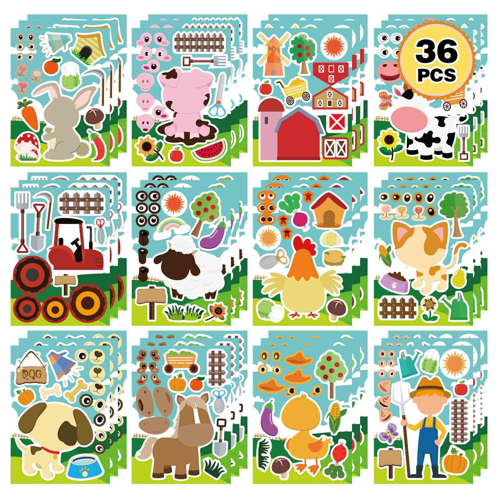 36 PCS Farm Animal Stickers Sheets, Make-a-face Sticker, Make Your Own ...