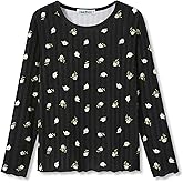 COOLTREE Girls Long Sleeve Shirts Pointelle Knit Lettuce Trim Tee Shirt Tops - Little Girl Light Pink Blouse Size 6-16