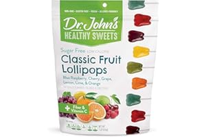 DR. JOHN'S HEALTHY SWEETS Dr. John’s Sugar Free Candy, Healthy Lollipops with Zero Sugar, Low Calorie Snacks, Keto Friendly Hard Candy Sweets, Classic Fruit Tooth, 60 Count, 1 LB
