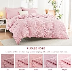 HYMOKEGE Pink Full Size Comforter Sets Seersucker 7