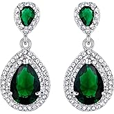 EVER FAITH Wedding Bridal Dangle Earring for Bride, Elegant Birthstone Cubic Zirconia Teardrop Party Prom Earrings for Women
