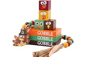 Hrency Thanksgiving Decorations Turkey Decor Faux Books Gobble Gobble Gobble Thankful Wooden Sign Book Stack Fall Decor Farmhouse Rustic Thanksgiving Decor Tiered Tray Coffee Table Home Decor